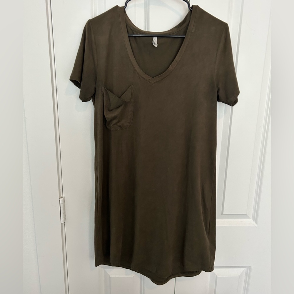 Olive green felt t shirt dress